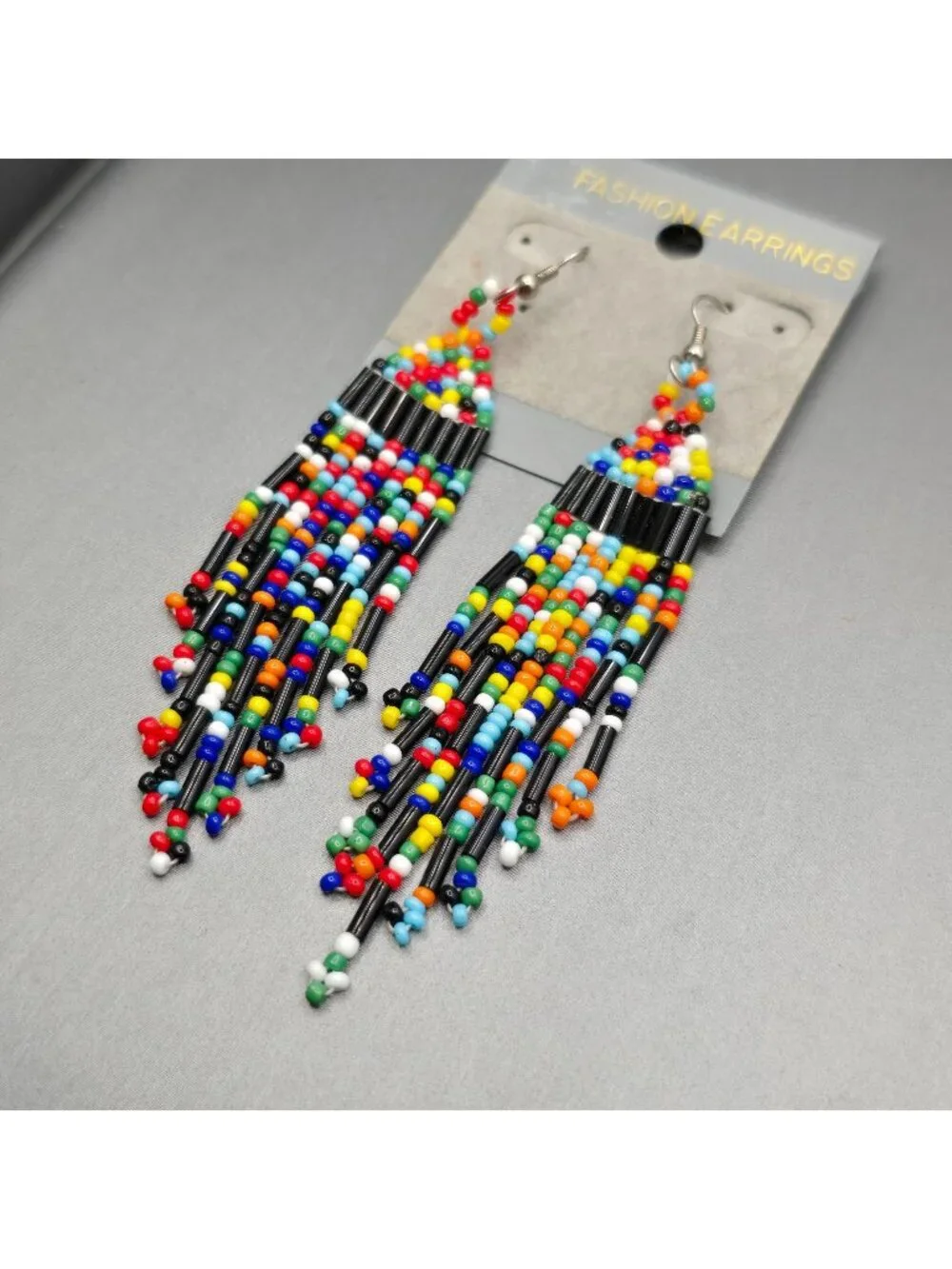 VTG Southwestern Beaded Fringe Earrings 3.75" Boho Chandelier Native Style Multi - Picture 6 of 6